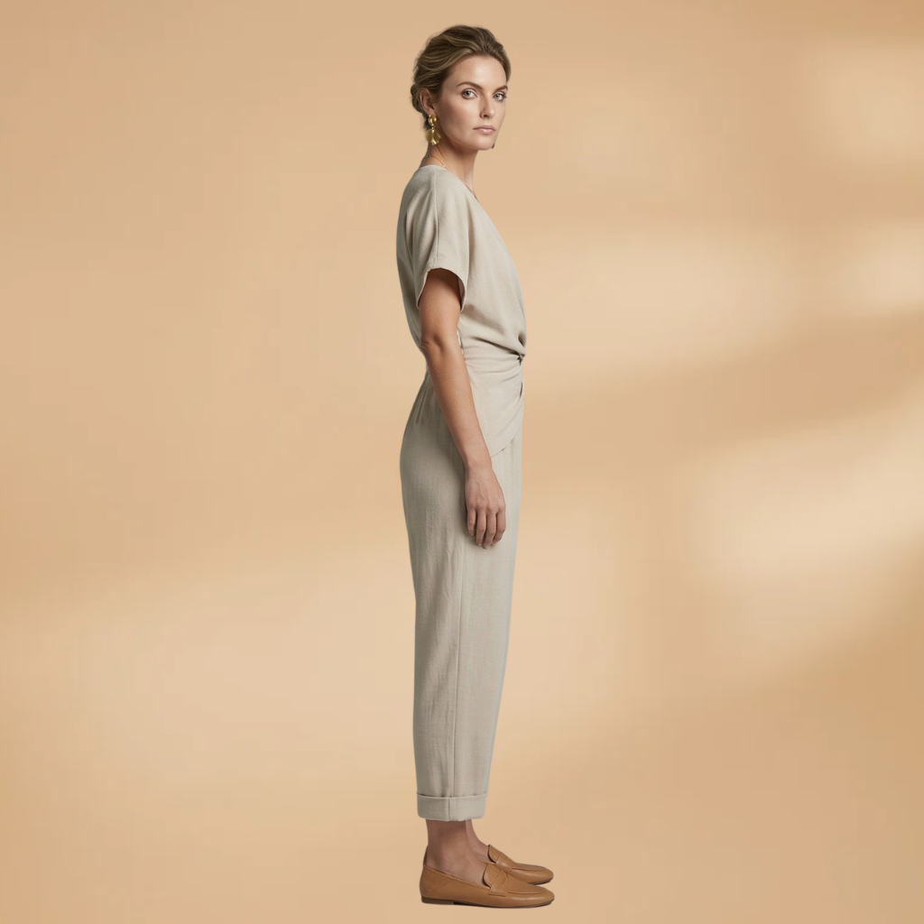 Women's Two-Piece Set with Wrap Top and Cropped Trousers