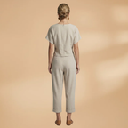 Women's Two-Piece Set with Wrap Top and Cropped Trousers
