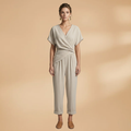 Women's Two-Piece Set with Wrap Top and Cropped Trousers