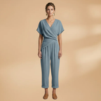 Women's Two-Piece Set with Wrap Top and Cropped Trousers