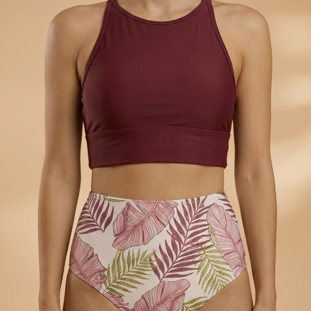 Women’s Two-Piece with High-Waist Bikini and Floral Pattern