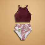 Women’s Two-Piece with High-Waist Bikini and Floral Pattern