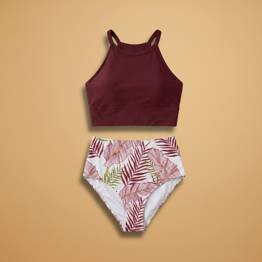 Women’s Two-Piece with High-Waist Bikini and Floral Pattern