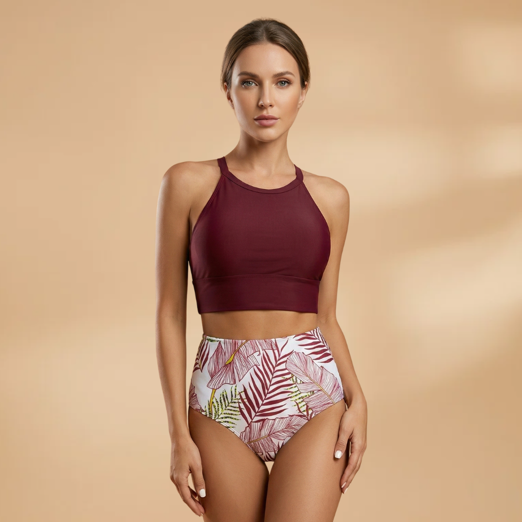 Women’s Two-Piece with High-Waist Bikini and Floral Pattern