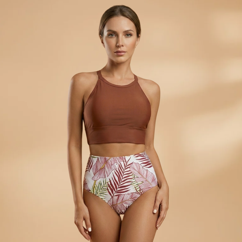 Women’s Two-Piece with High-Waist Bikini and Floral Pattern