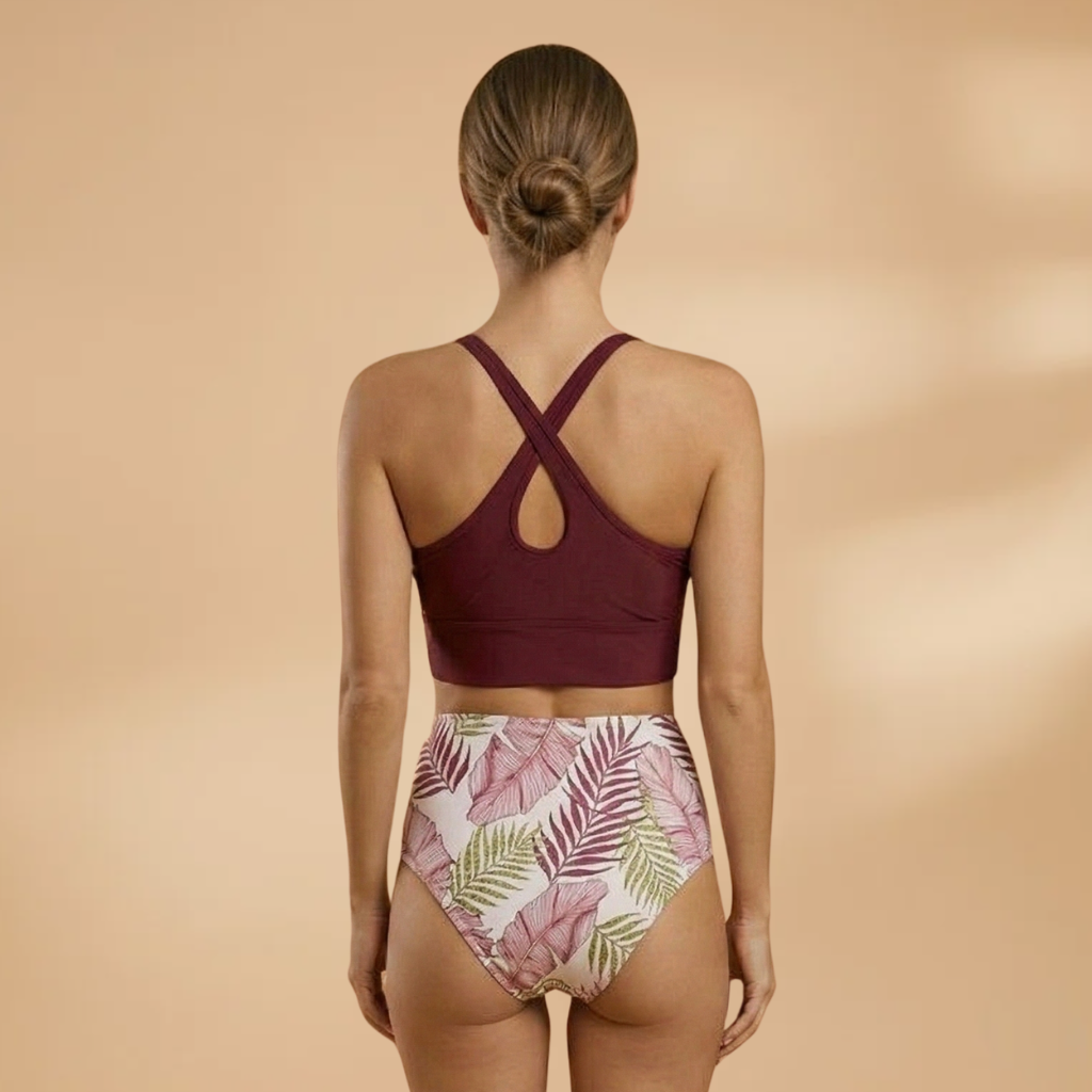 Women’s Two-Piece with High-Waist Bikini and Floral Pattern