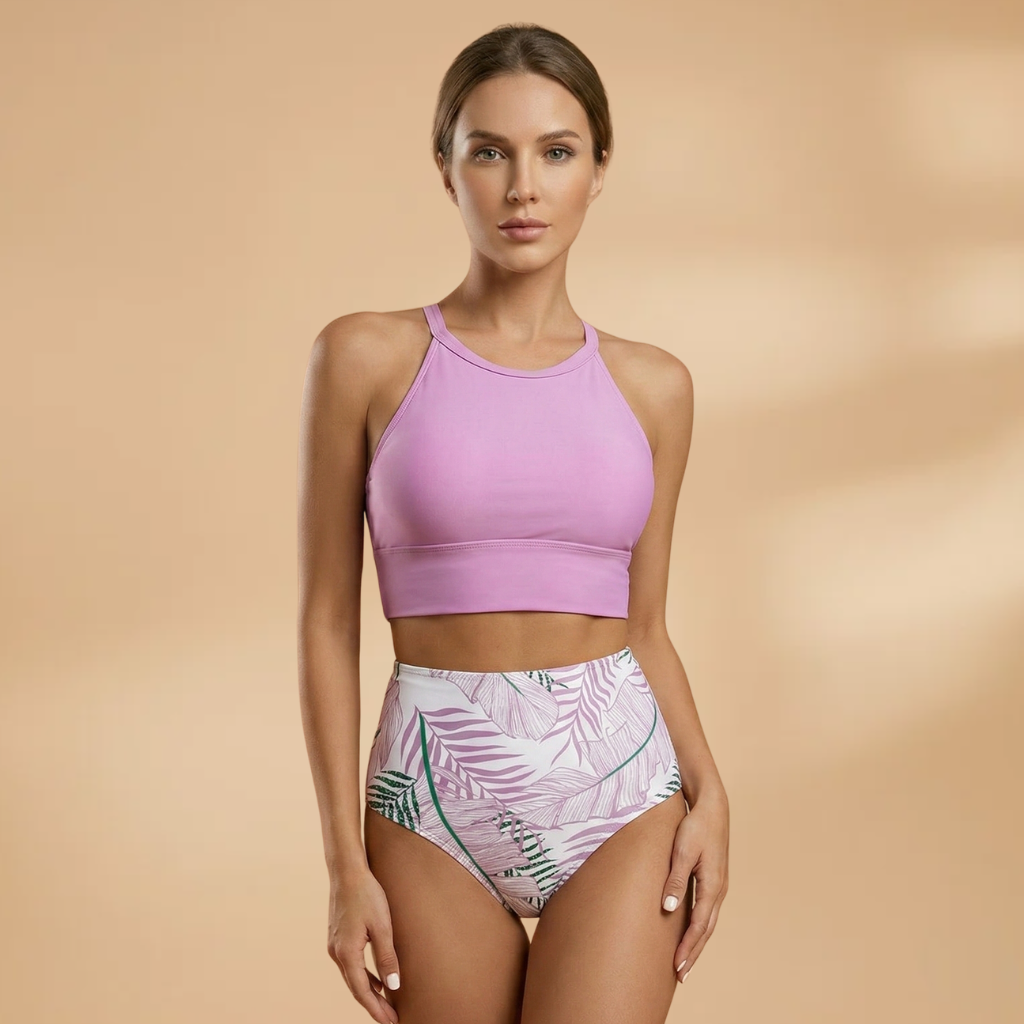 Women’s Two-Piece with High-Waist Bikini and Floral Pattern