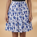 Women's Voluminous Skirt with Floral Design and Frilled Hem