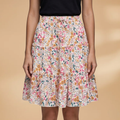 Women's Voluminous Skirt with Floral Design and Frilled Hem