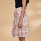 Women's Voluminous Skirt with Floral Design and Frilled Hem