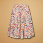 Women's Voluminous Skirt with Floral Design and Frilled Hem
