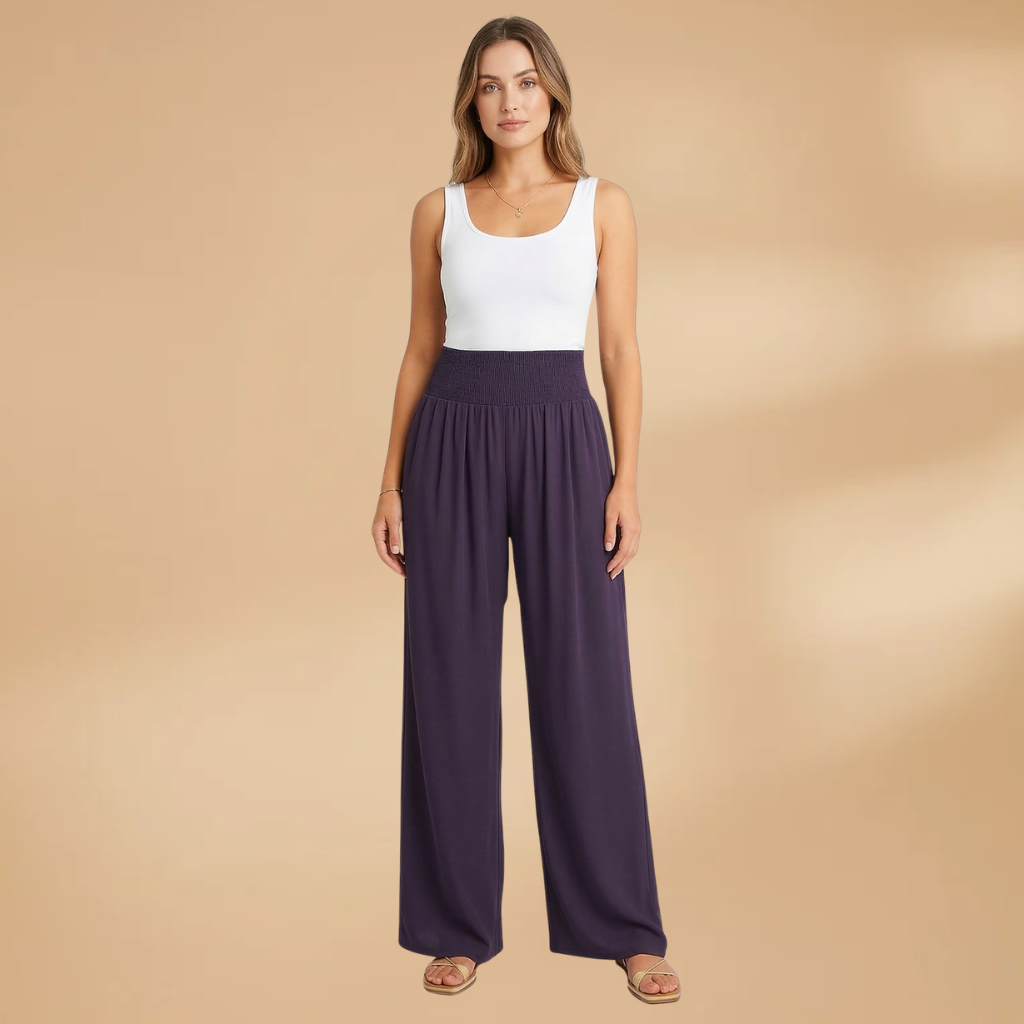 Women's Wide-Leg Trousers with Smocked Waistband