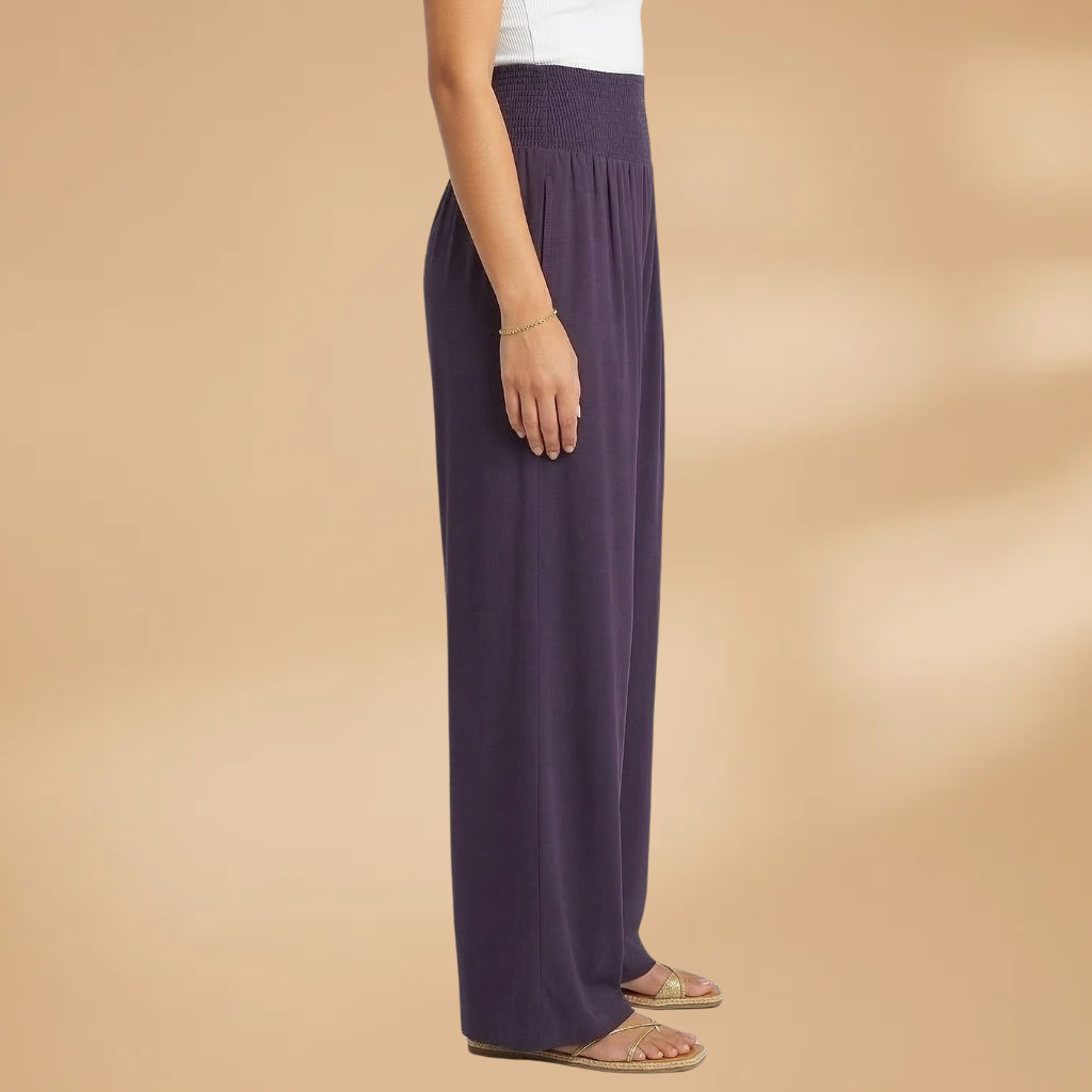 Women's Wide-Leg Trousers with Smocked Waistband