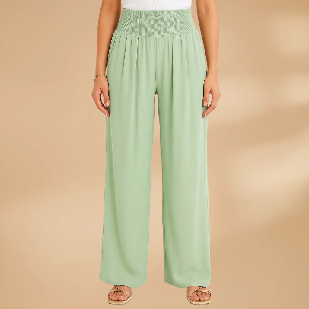 Women's Wide-Leg Trousers with Smocked Waistband