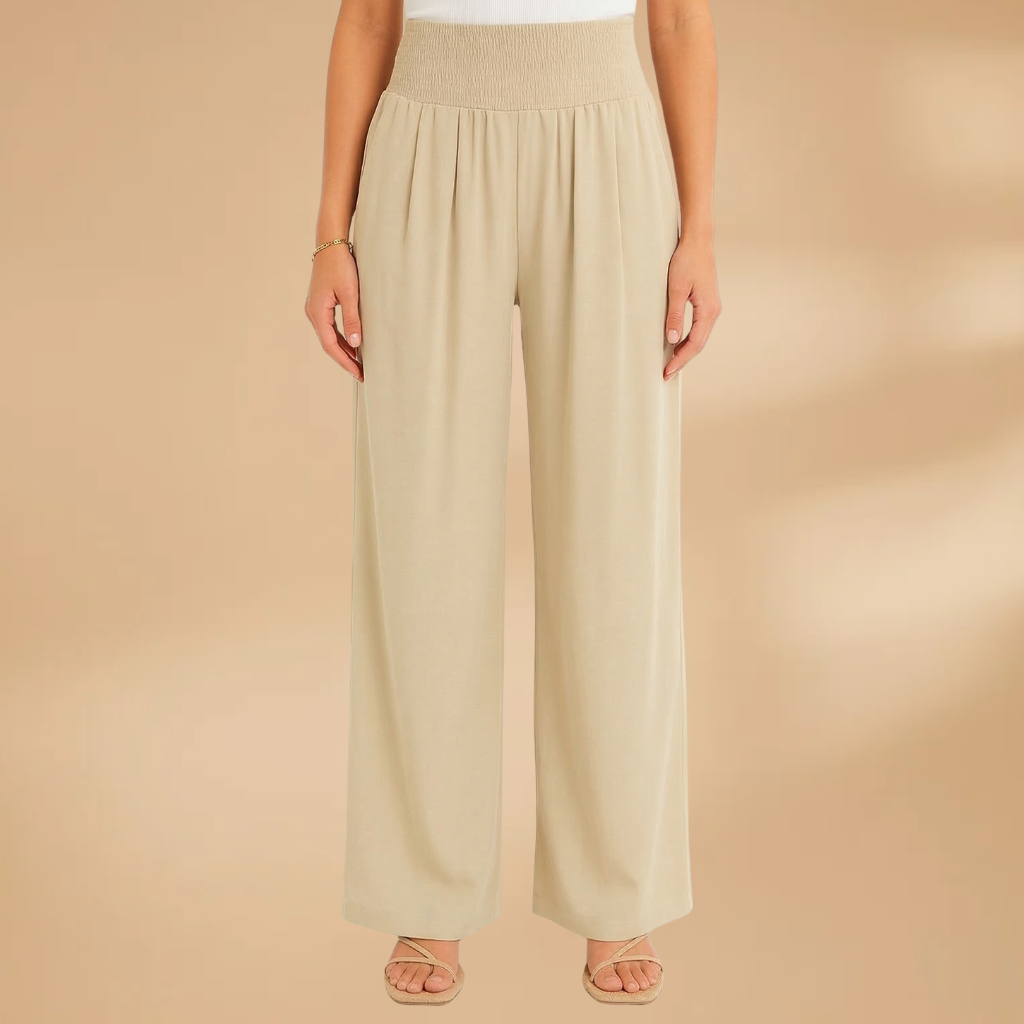 Women's Wide-Leg Trousers with Smocked Waistband