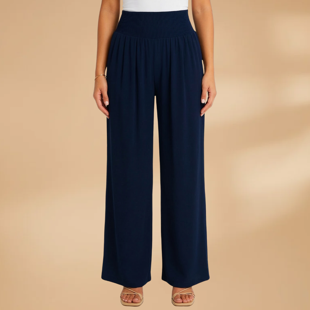 Women's Wide-Leg Trousers with Smocked Waistband