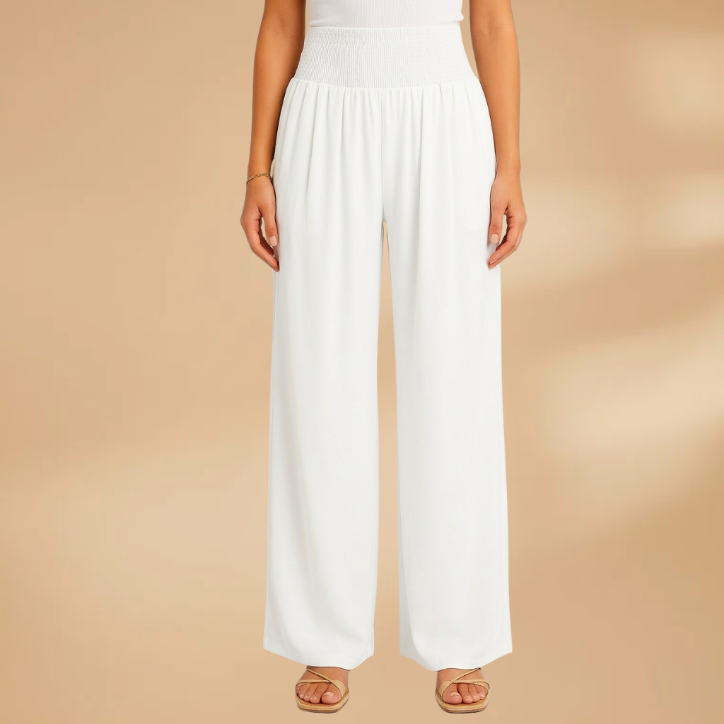 Women's Wide-Leg Trousers with Smocked Waistband