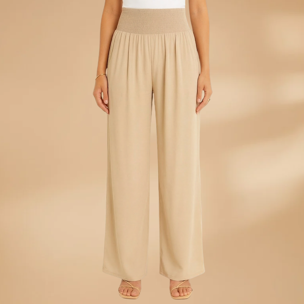 Women's Wide-Leg Trousers with Smocked Waistband