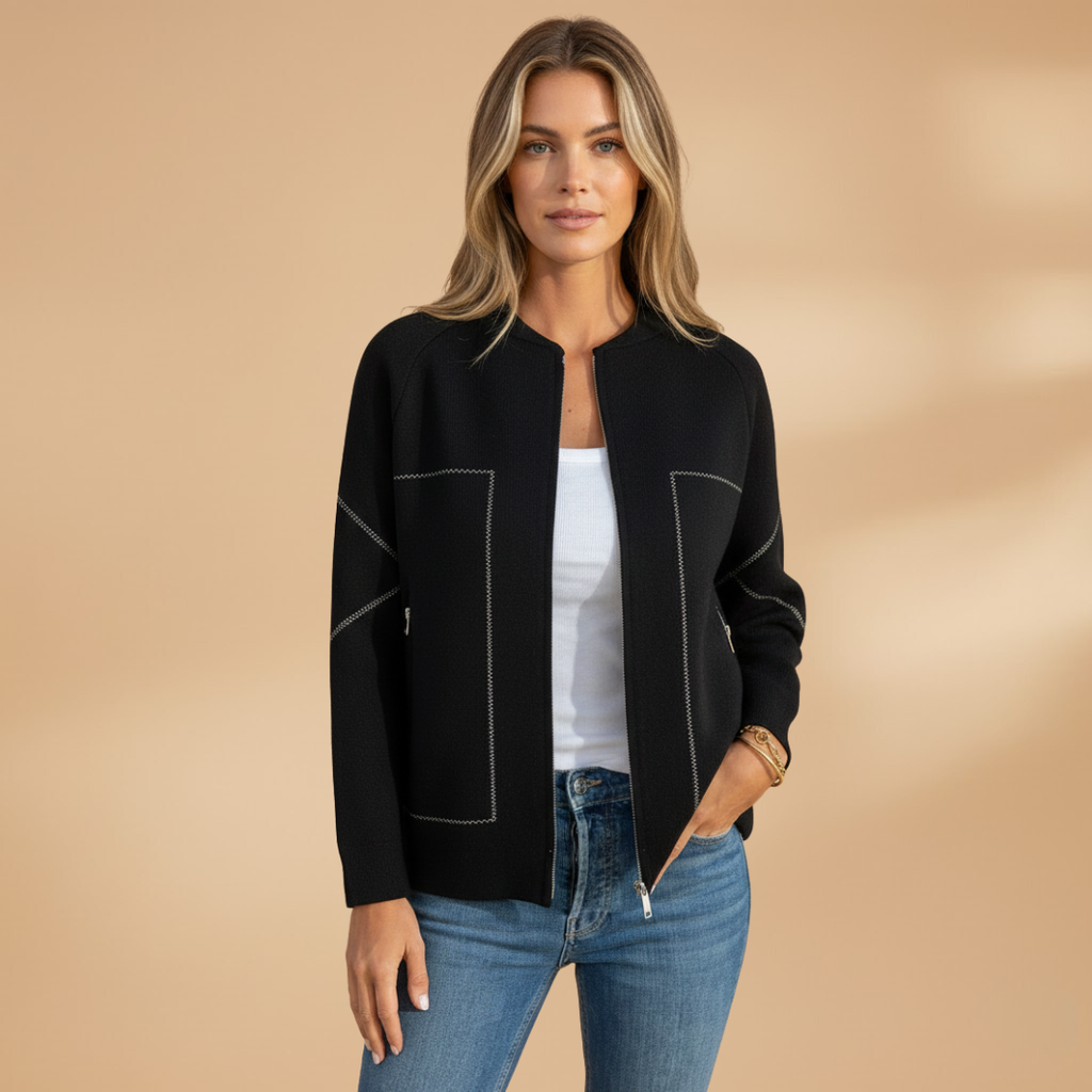 Women’s Zip Front Jacket with Collarless Bomber Shape