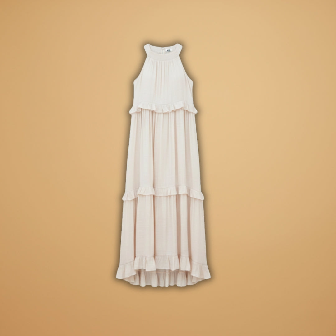 Women's dress with a tiered skirt and ruffled details