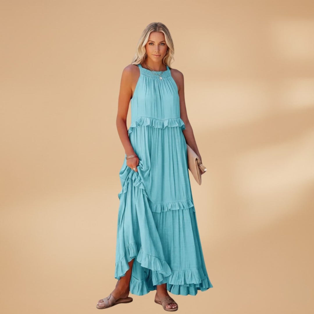Women's dress with a tiered skirt and ruffled details