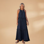 Women's dress with a tiered skirt and ruffled details