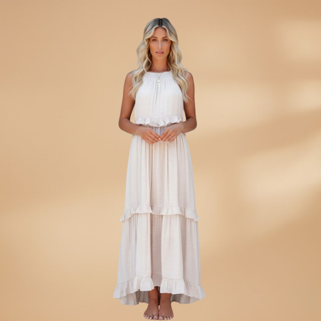 Women's dress with a tiered skirt and ruffled details