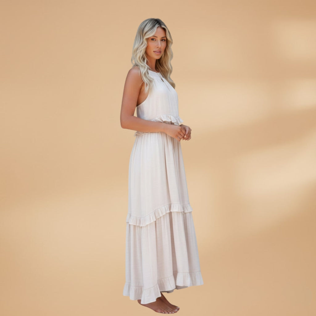 Women's dress with a tiered skirt and ruffled details