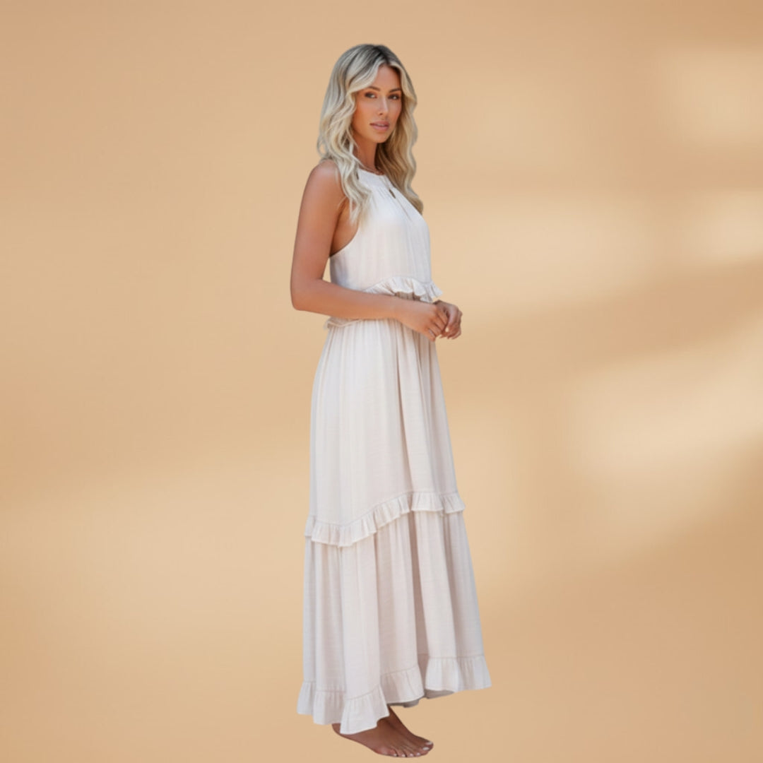 Women's dress with a tiered skirt and ruffled details