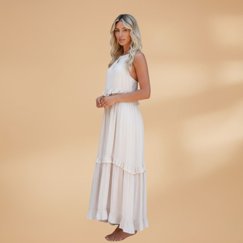 Women's dress with a tiered skirt and ruffled details