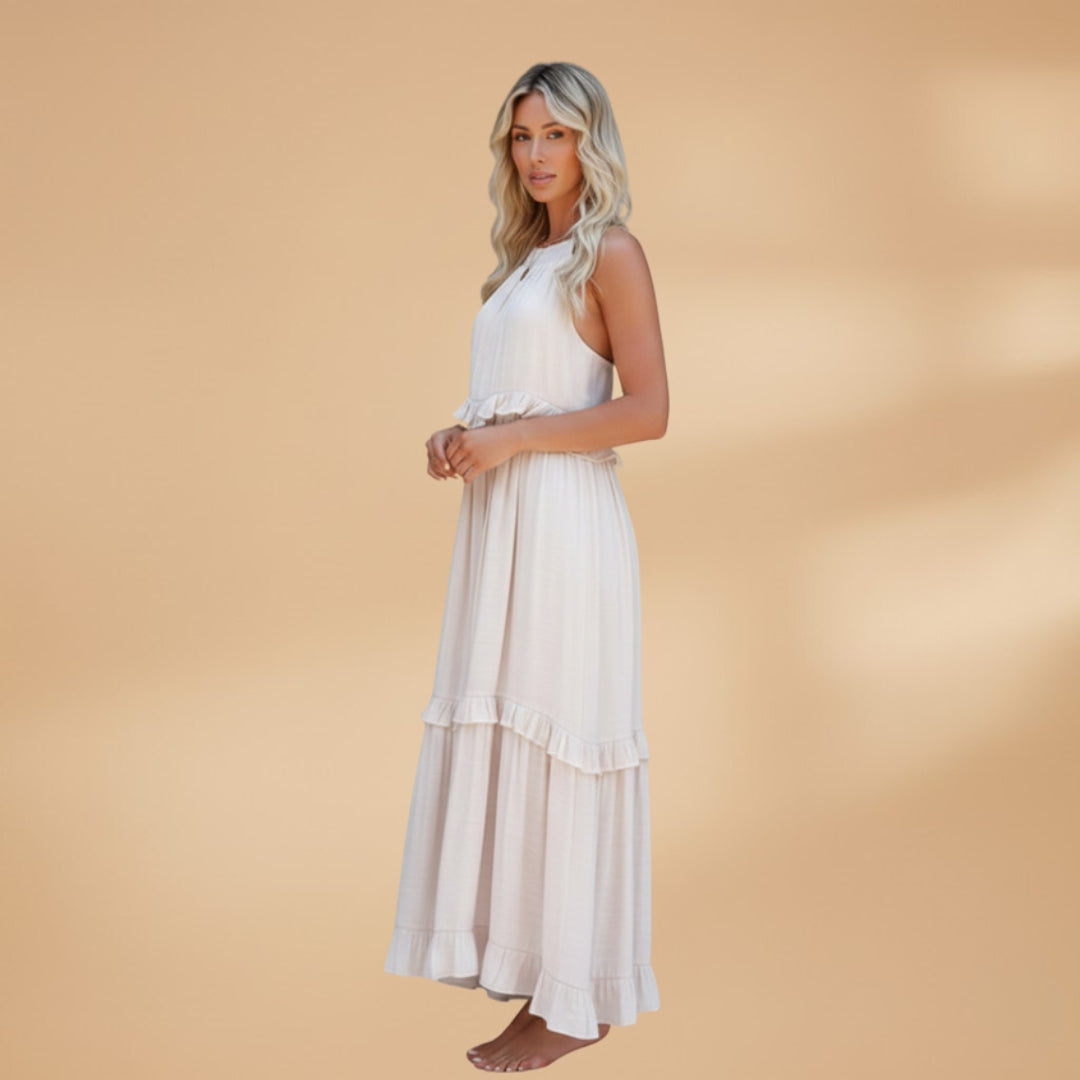 Women's dress with a tiered skirt and ruffled details