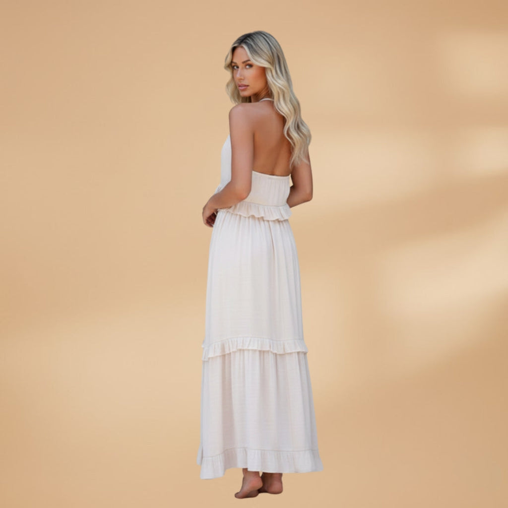 Women's dress with a tiered skirt and ruffled details