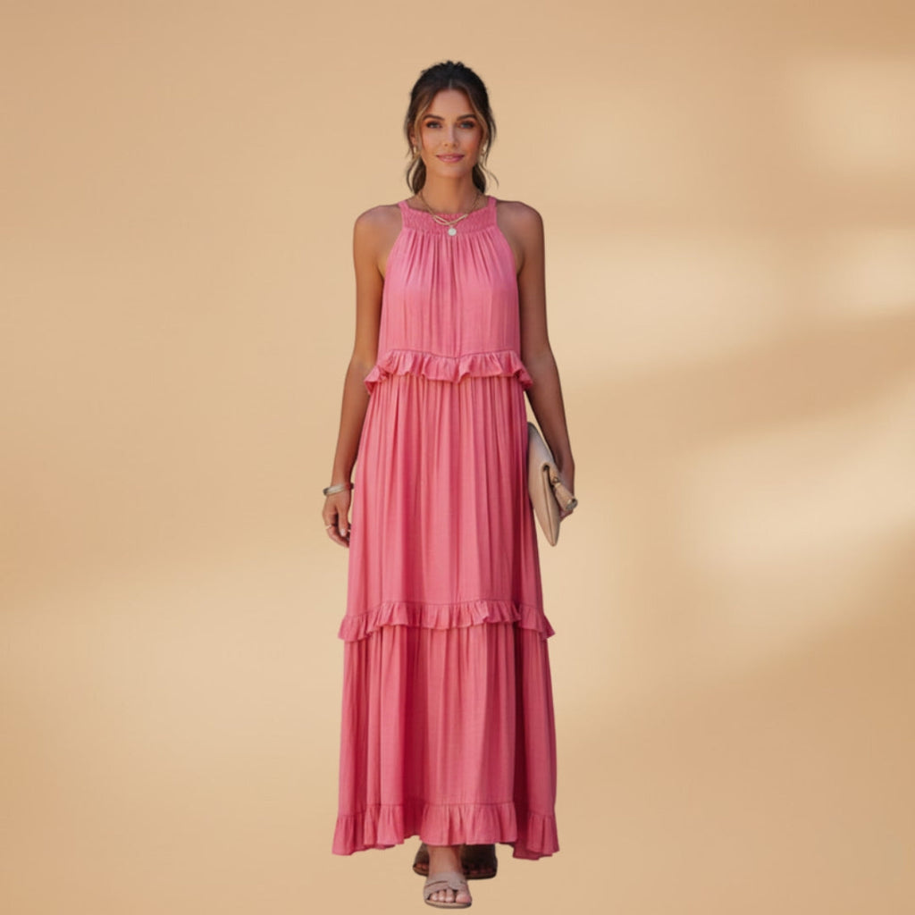 Women's dress with a tiered skirt and ruffled details