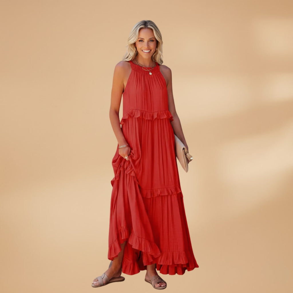 Women's dress with a tiered skirt and ruffled details