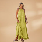 Women's dress with a tiered skirt and ruffled details