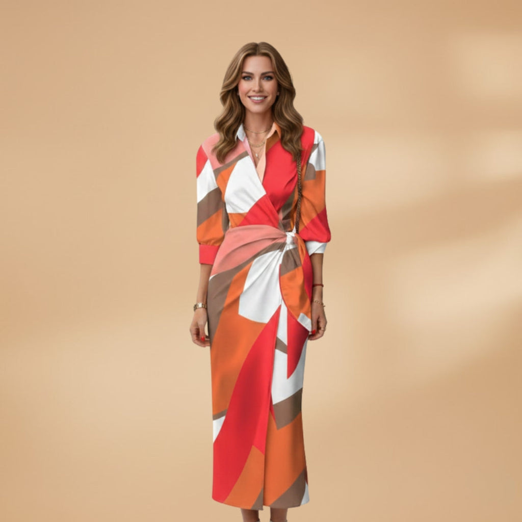 Women's dress with long sleeves and a striped surface