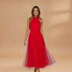 Women's maxi dress with a halter neck and tulle surface