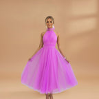 Women's maxi dress with a halter neck and tulle surface