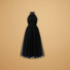 Women's maxi dress with a halter neck and tulle surface