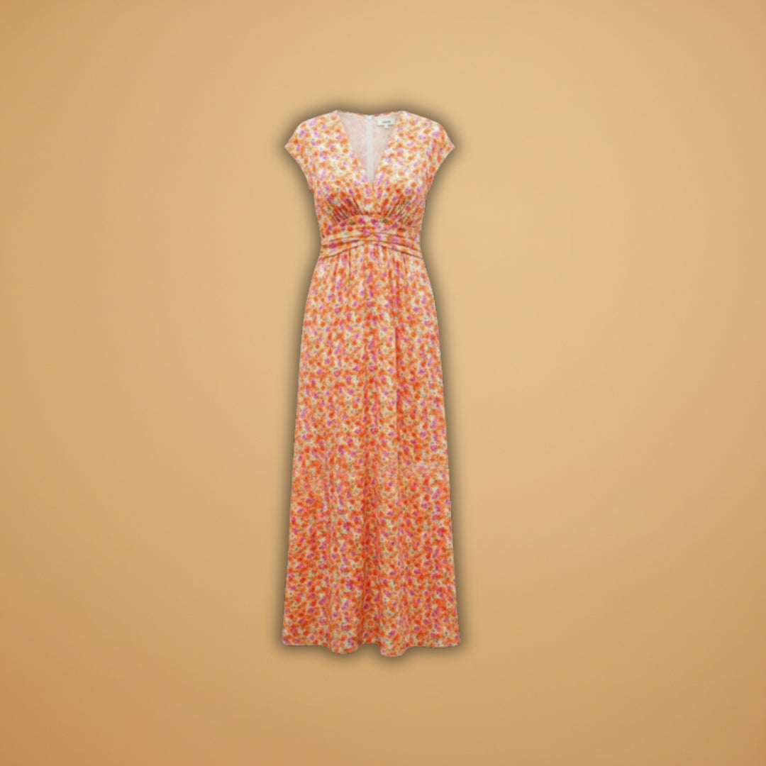Women's maxi dress with wrap closure and floral print