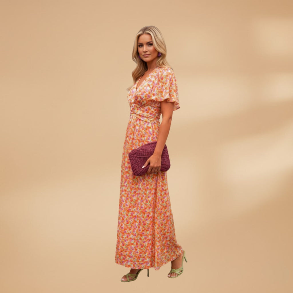 Women's maxi dress with wrap closure and floral print