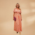 Women's maxi dress with wrap closure and floral print