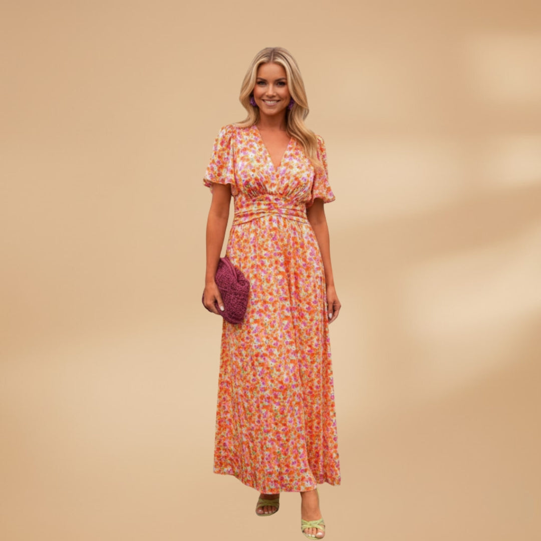 Women's maxi dress with wrap closure and floral print