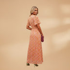 Women's maxi dress with wrap closure and floral print