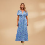 Women's maxi dress with wrap closure and floral print