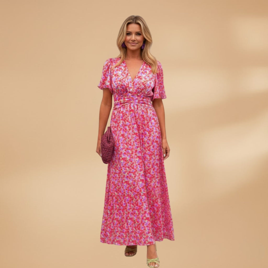 Women's maxi dress with wrap closure and floral print