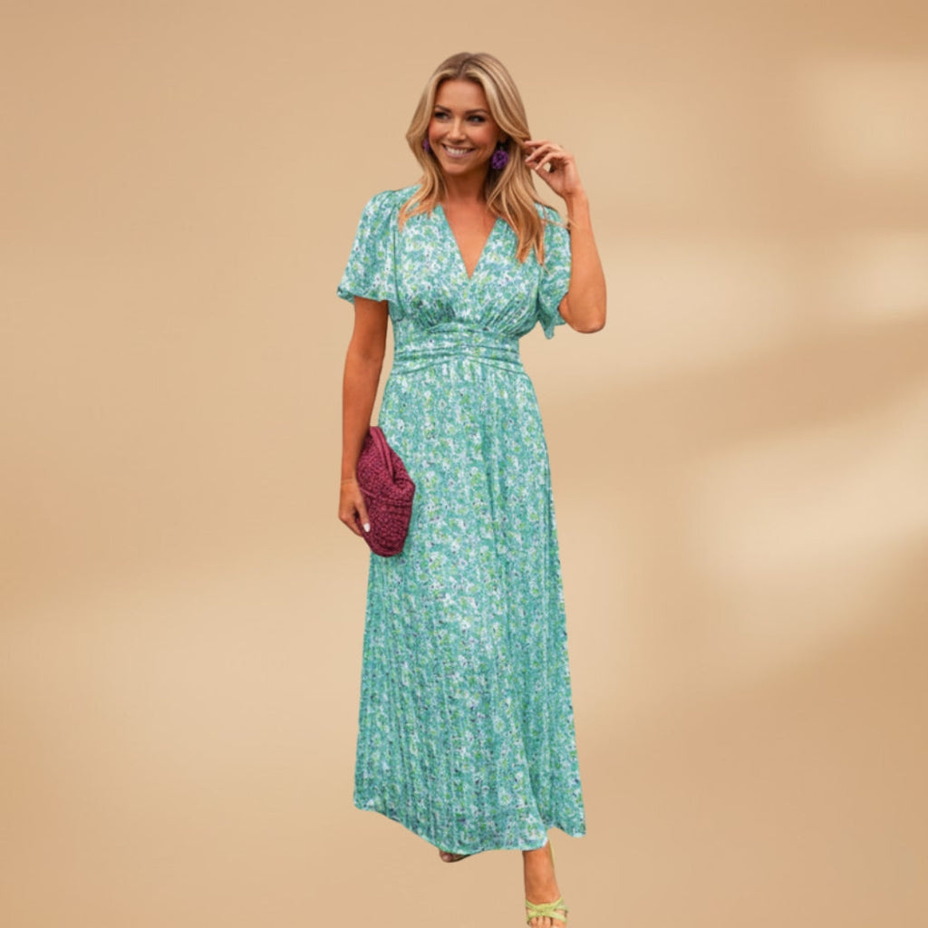 Women's maxi dress with wrap closure and floral print