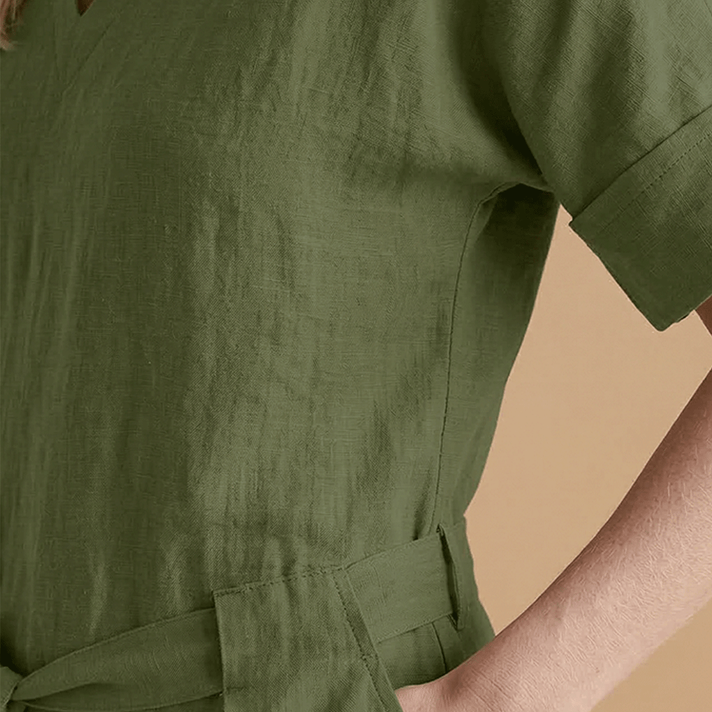 Women's short-sleeved jumpsuit with a V-neckline