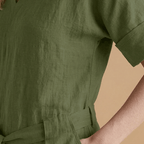 Women's short-sleeved jumpsuit with a V-neckline