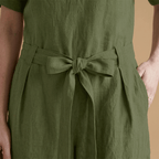 Women's short-sleeved jumpsuit with a V-neckline